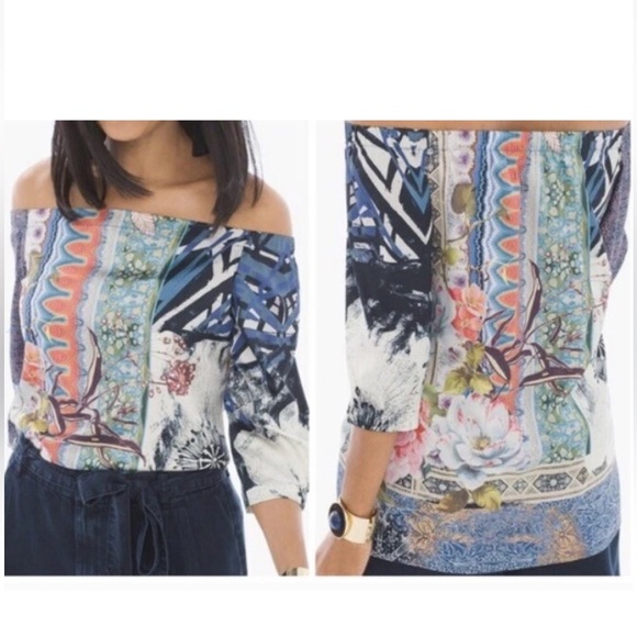 Chico's Tops - NEW Chico's Vibrant Multicolor Floral Off-The Shoulder Top 2 bohemian botanical